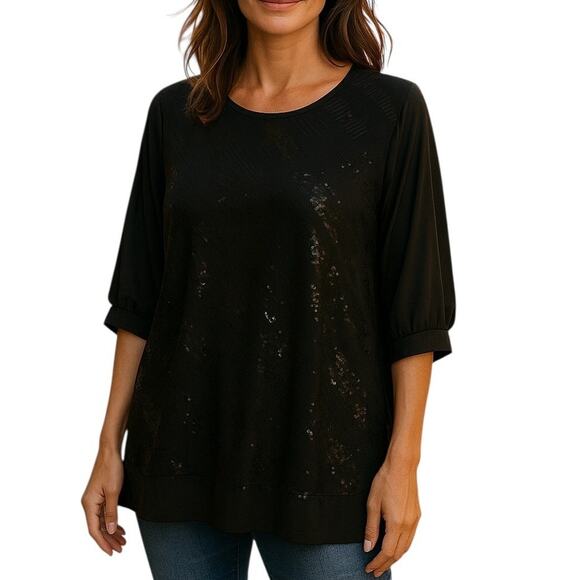 torrid Tops - Torrid Top Womens 3X Black Sequin Sheer Overlay Blouse 3/4 Sleeve Plus Size